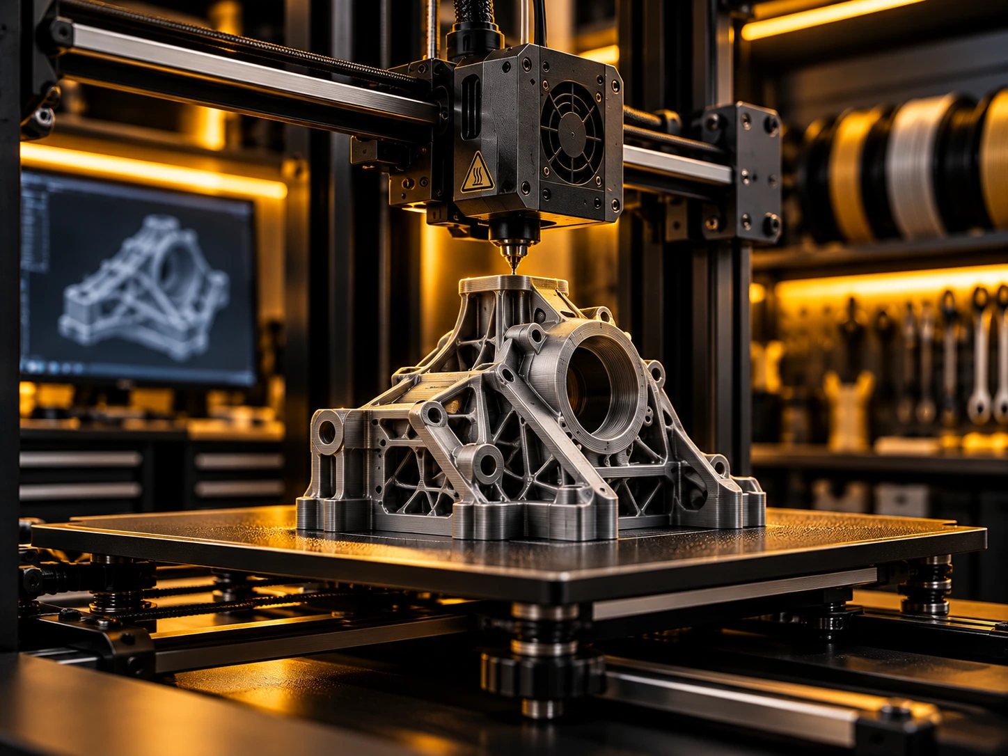 Stampante 3D durante la produzione di un componente